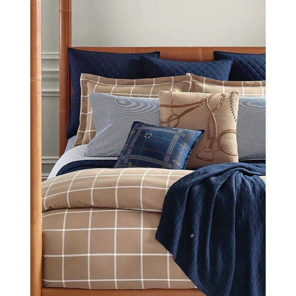 Ralph Lauren Equestrian Windowpane Duvet Cover Full/Queen Camel Cream Cashmere